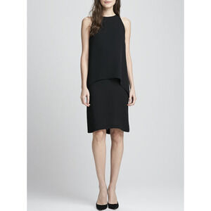 Theory Womens Lyall Solid Black Silk Double Layered Sleeveless Dress Size 2